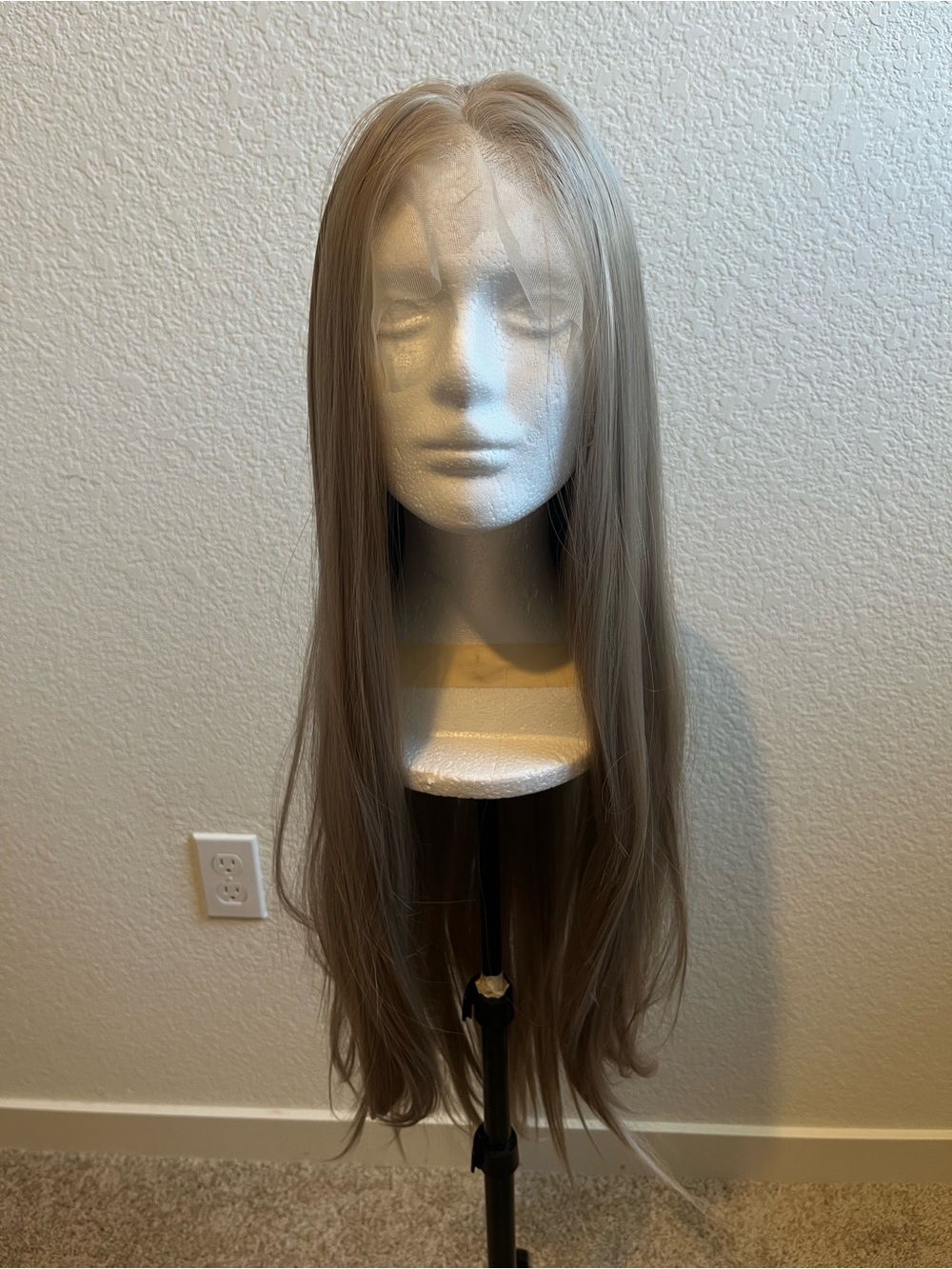 Long Straight Lace Front synthetic Wig in Ash Blonde